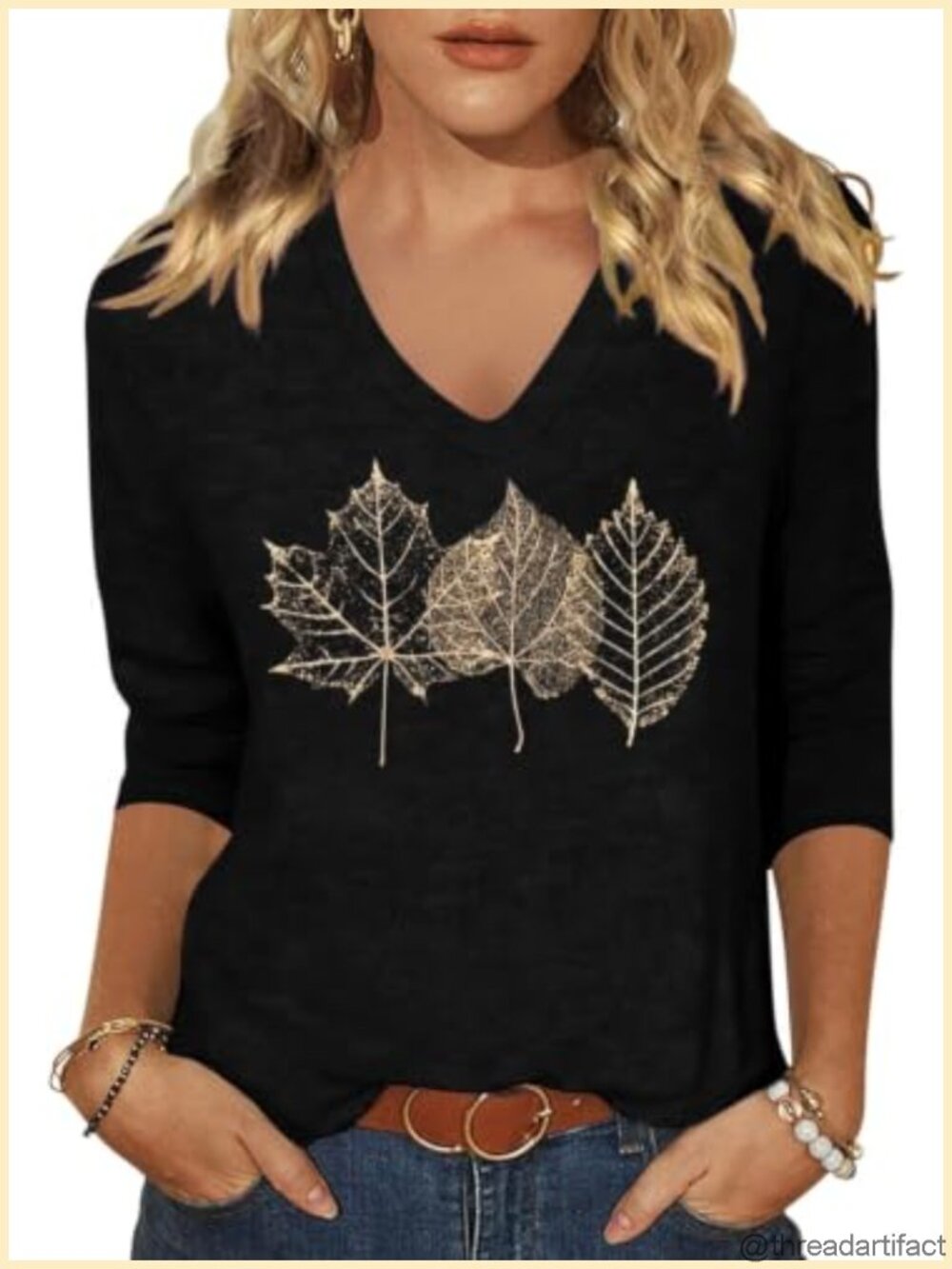 Women's Halloween Graphic Tee V-Neck 3/4 Sleeve Fall T-Shirt